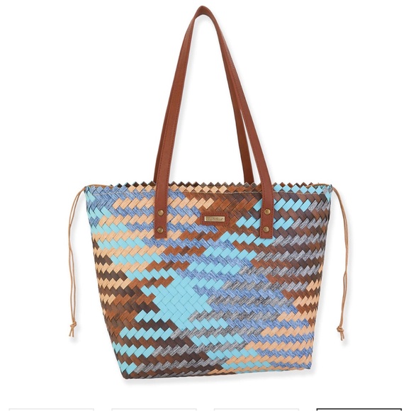 NWT! Poly Straw Tote, BLUE MULTI - Picture 1 of 5